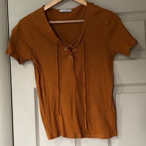NWOT Zara mustard tie shirt